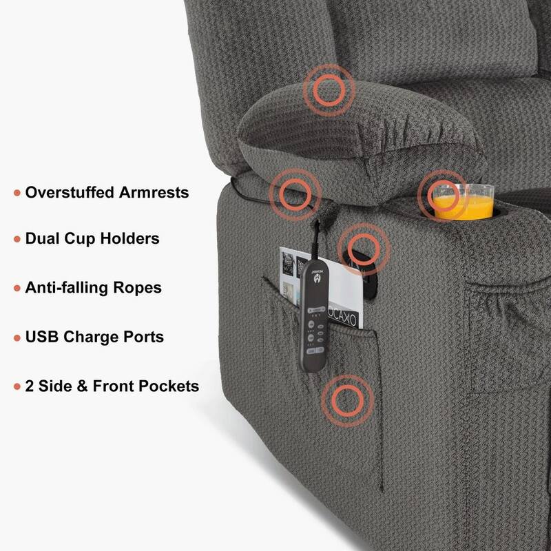 MCombo Power Reclining Loveseat Sofa with Heat and Massage, Fabric PR648