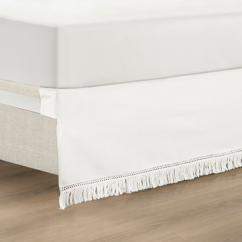 Lush Decor Boho Fringe 15-Inch Tailored Drop Easy Fit Bedskirt - King - Pure White