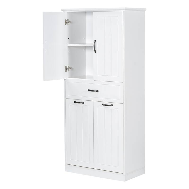 Tall Laundry Floor Cabinet with Removable Baskets, Waterproof Bathroom Storage Cabinet with Adjustable Shelf & Drawer