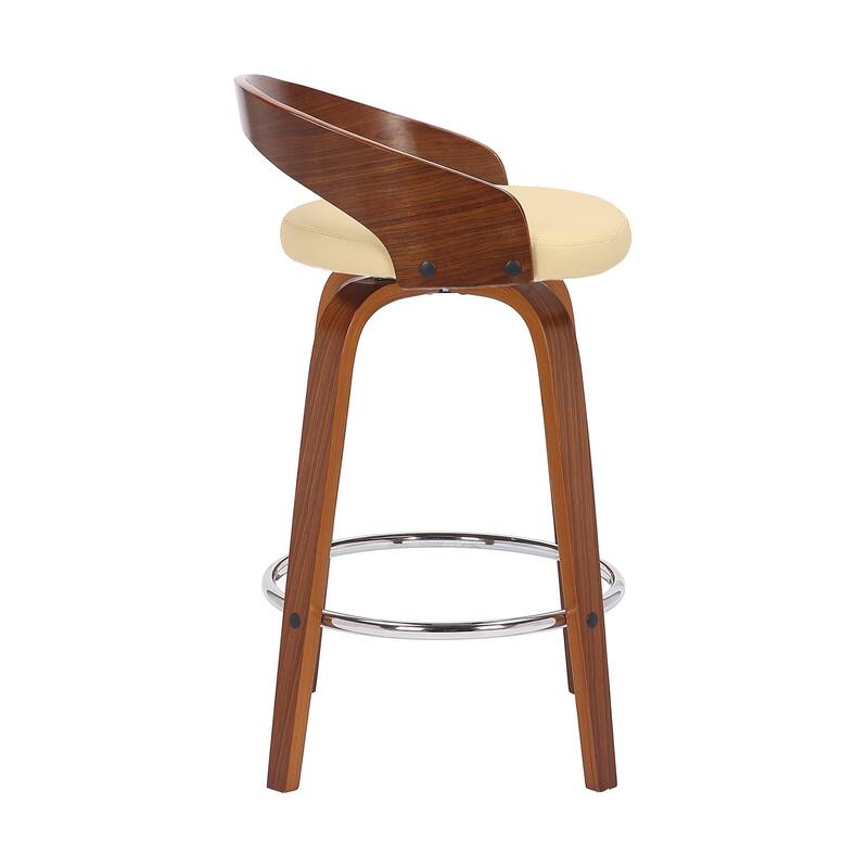 Faux Leather Swivel Counter Height Bar Chair with Wood Frame and Footrest