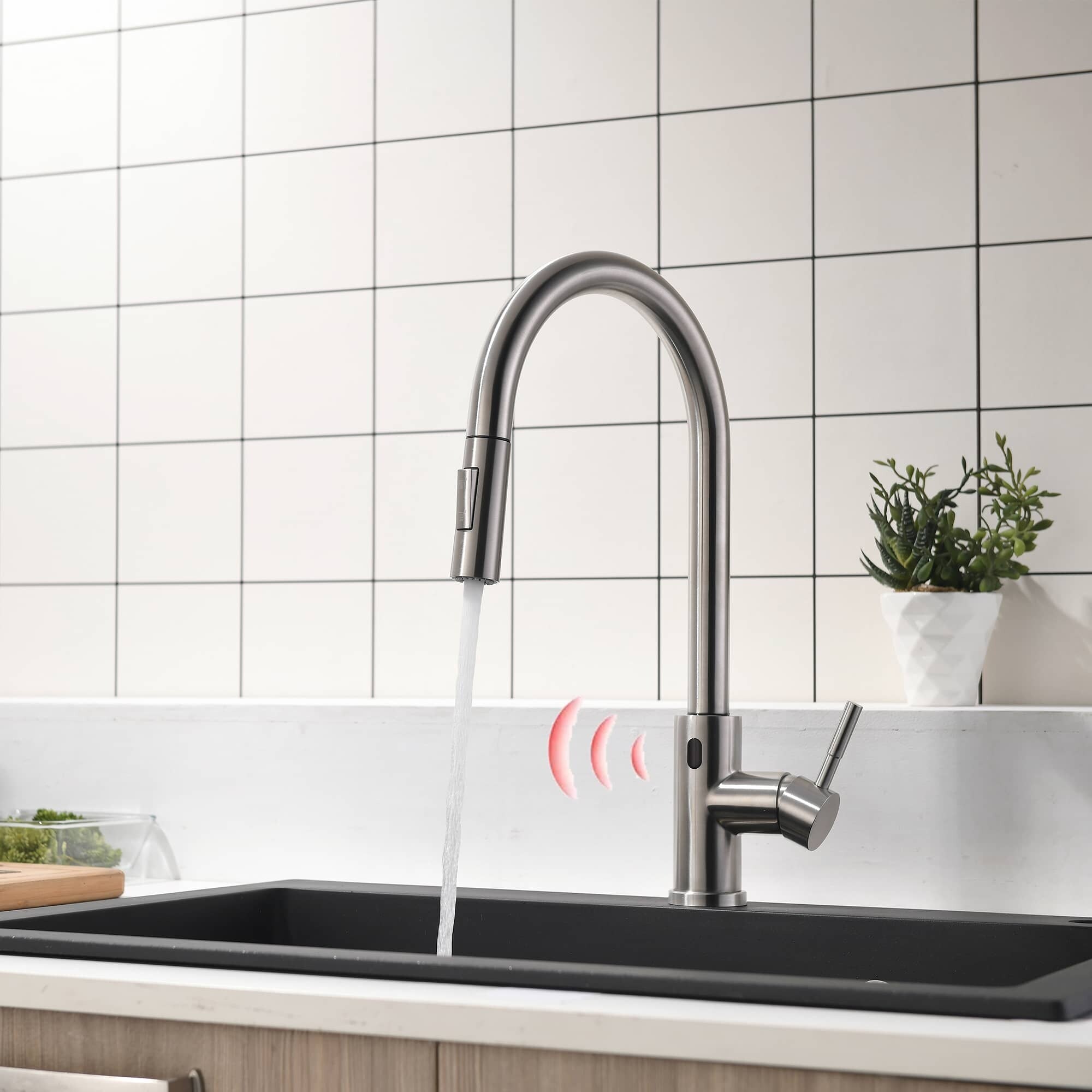Touchless Kitchen Sink Faucet With Pull Down Sprayer Single Handle Kitchen  Faucet Stainless Steel Brushed Nickel Smart Sensor