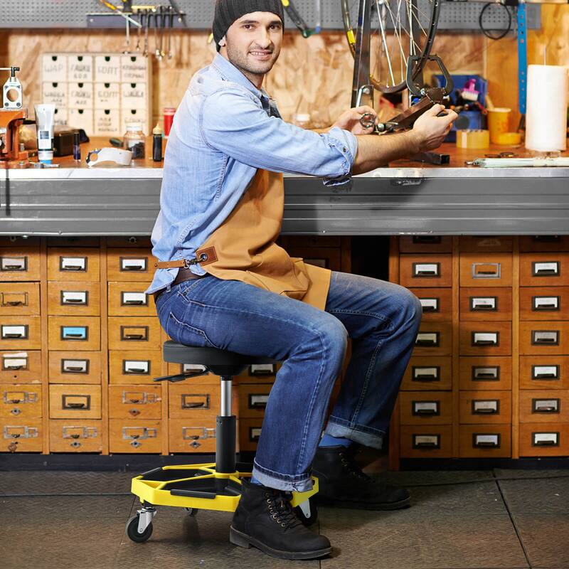 Costway Heavy-Duty Adjustable Height Rolling Stool with Tool Tray - See Details