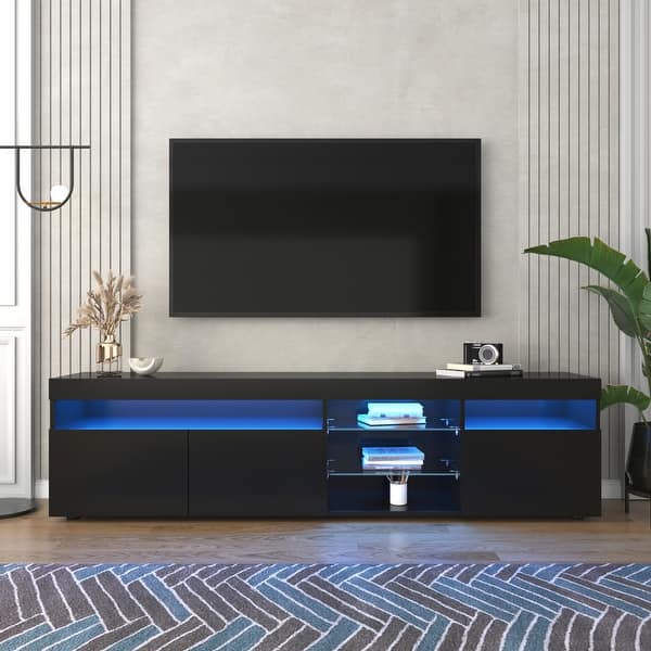 Black TV Stands LED Light Media Entertainment Center Cabinets TV Console Tables w/ Multi-Functional Storage, Home Theatre - Bed Bath & Beyond - 40497570 Black TV Stands LED Light Media Entertainment Center Cabinets TV Console Tables w/ Multi-Functional Storage, Home Theatre - Bed Bath & Beyond - 40497570