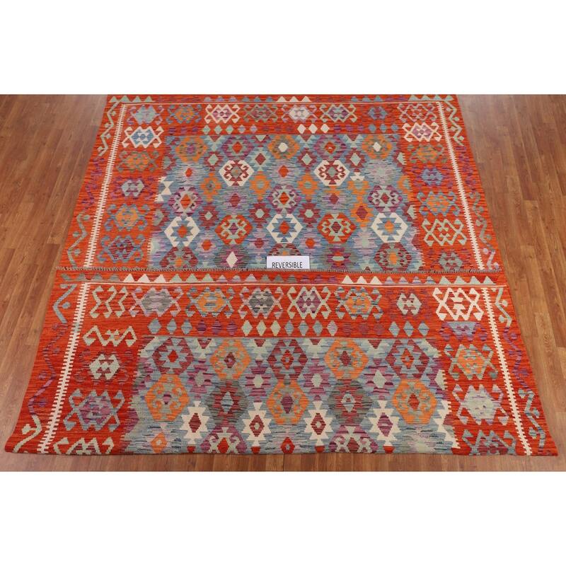 Hand Woven Oriental 100% Wool Carpet Southwestern All-Over Navy Blue & Blues Kilim Area Rug - 11' 10'' X 8' 5''