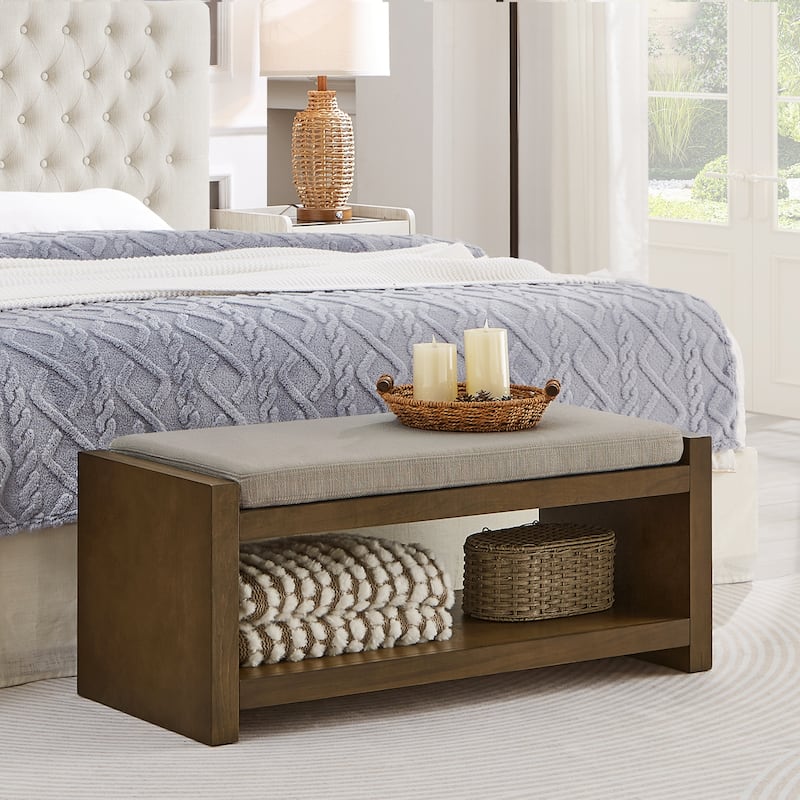 GDFStudio - Norway 40" Linen Accent Bench with Storage Shelf - Linen