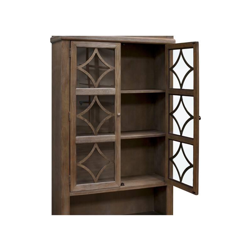 Carson Glass Display Cabinet, Glass Door Wood Bookcase, Storage Cabinet, Gray - 42"W x 70"H x 15"D