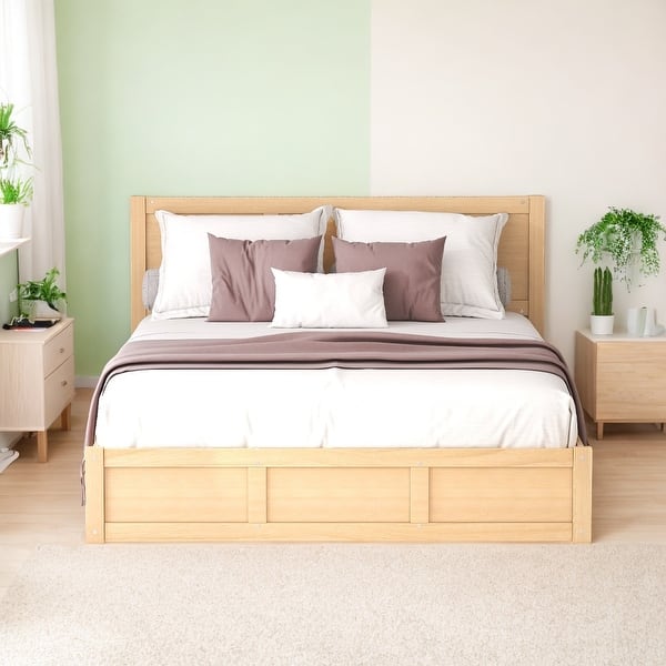 slide 2 of 12, Queen Size Wood Platform Bed with Underneath Storage and 2-Drawers, Wood Color Wood Color