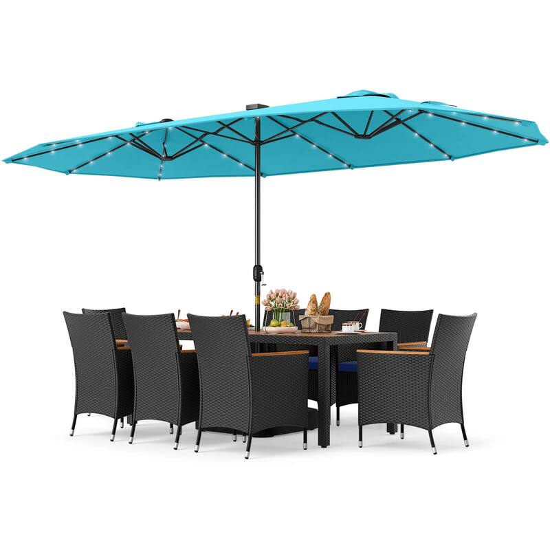 Gymax 11 PCS Patio Dining Set w/ 15ft Double-Sided Patio Umbrella