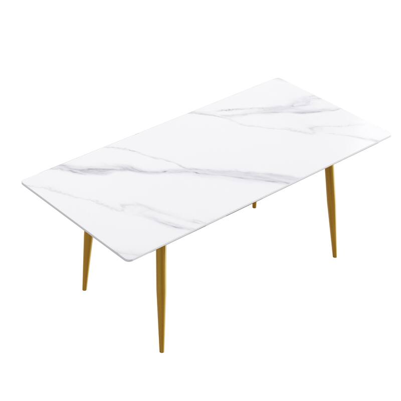 71"Modern White Dining Table for 6, Sintered Stone Tabletop Kitchen ...