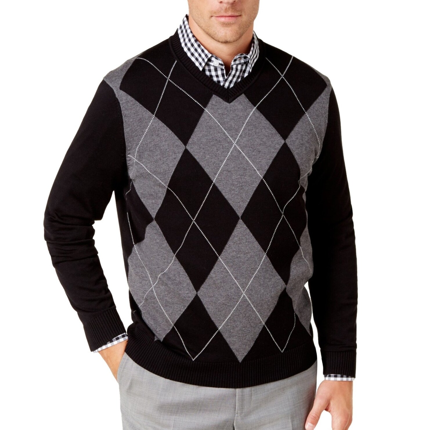 men's v neck argyle sweater