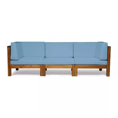 3 Seater Outdoor Acacia Wood Patio Sofa with Water Resistant Cushions