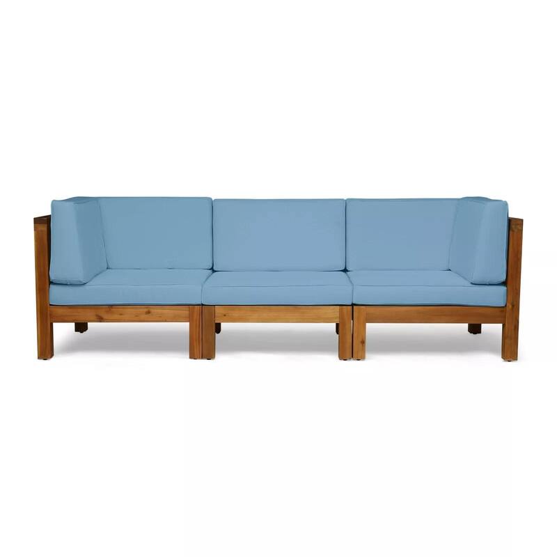 X-Back 3 Seater Outdoor Sectional Sofa Set with Water-Resistant Cushions, Modular Weather-Resistant Sectional Sofa - Blue