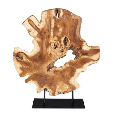 Teak Wood Sculpture with Stand - 22.75" - Brown