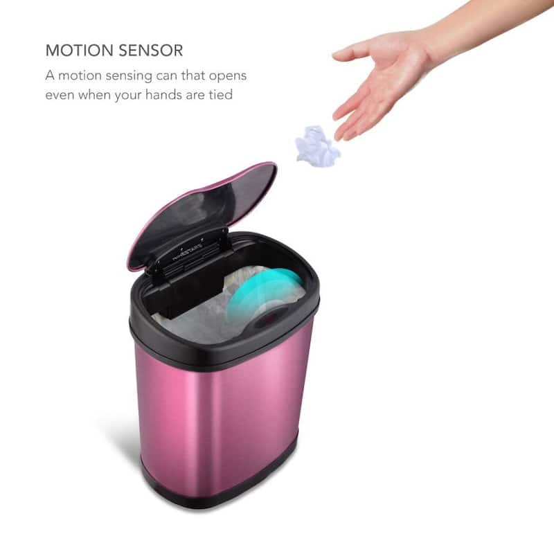 NINESTARS 3.2 Gallon Oval Stainless Steel Motion Sensor Trash Can, Burgundy
