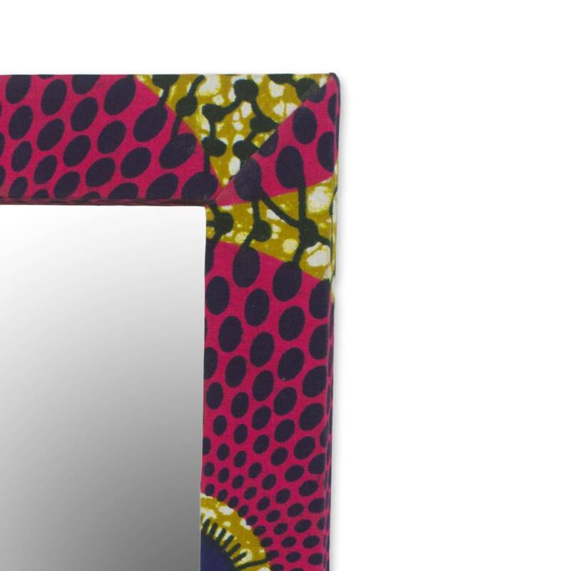 Handmade Cerise Daakye Cotton and wood wall mirror (Ghana)
