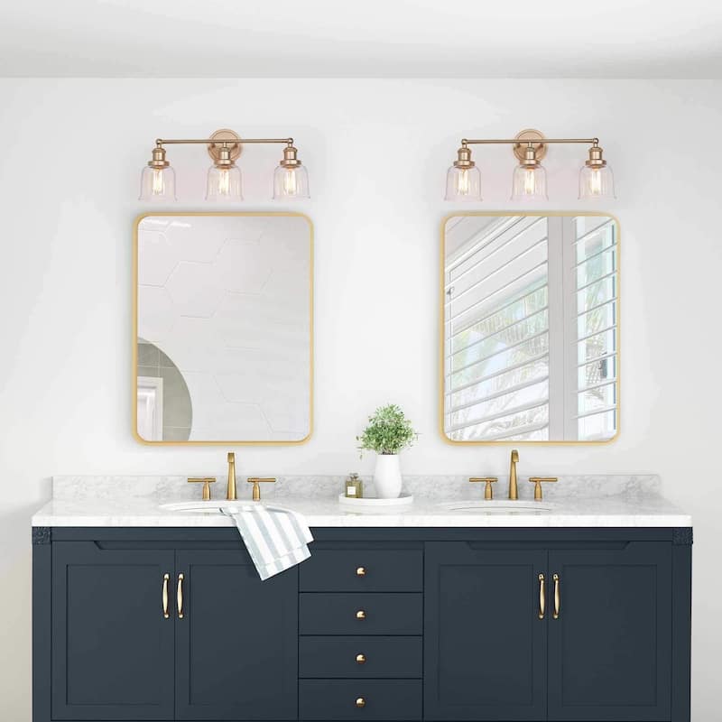 Cionar Modern Gold 3-Light Dimmable Linear Bathroom Vanity Lights with Clear Bell Glass for Powder Room - L21.5"x W7.5"x H 10"