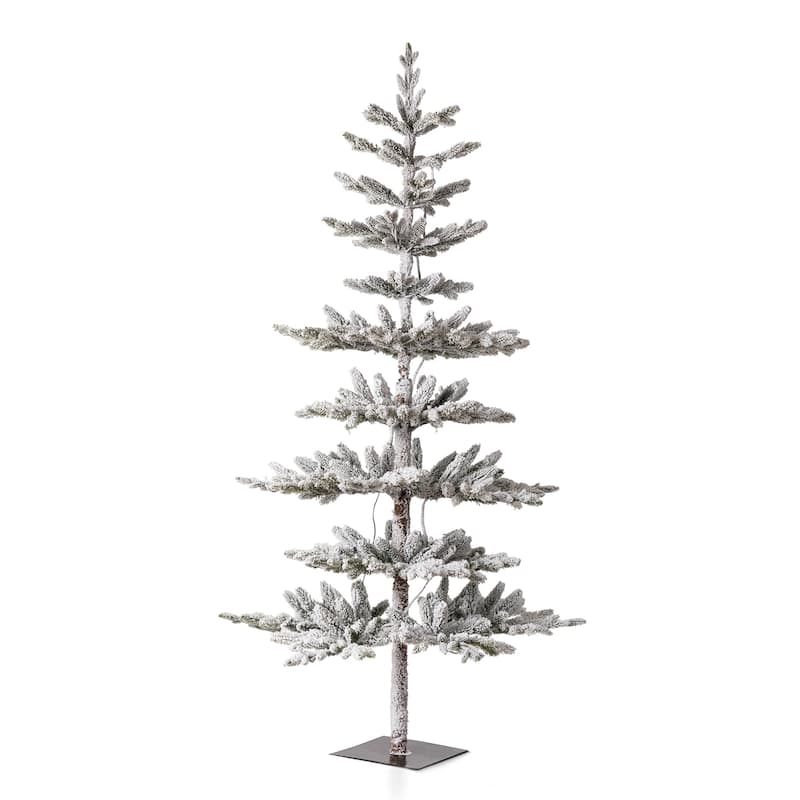 Glitzhome 6ft/7ft/9ft Deluxe Pre-Lit Flocked Slim Fir Artificial Christmas Tree with Warm White Lights