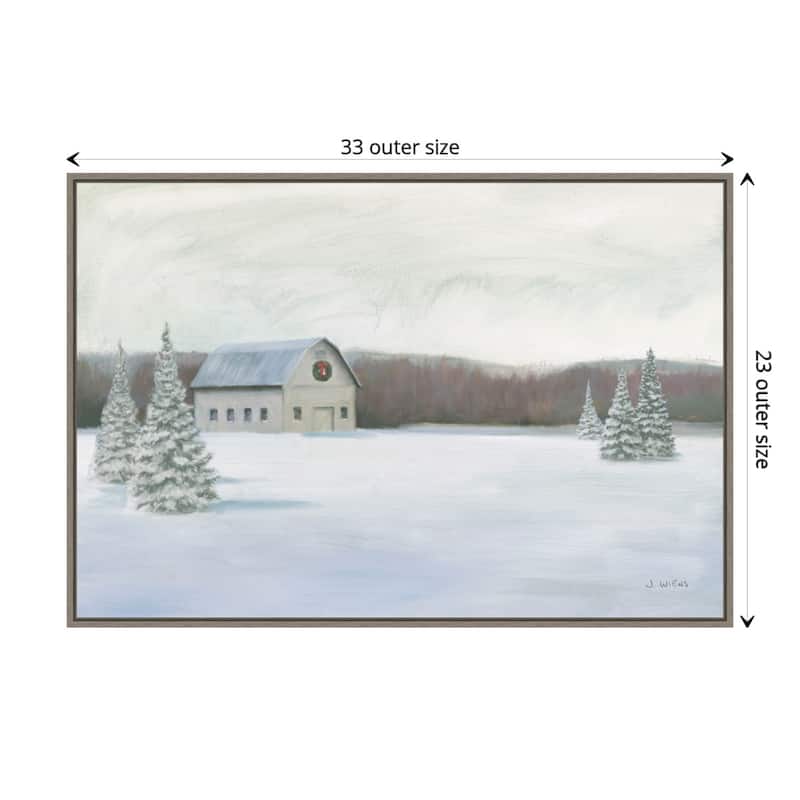 Holiday Winter Barn by James Wiens Framed Canvas Wall Art Print - Grey - Plastic - 33 x 23 in