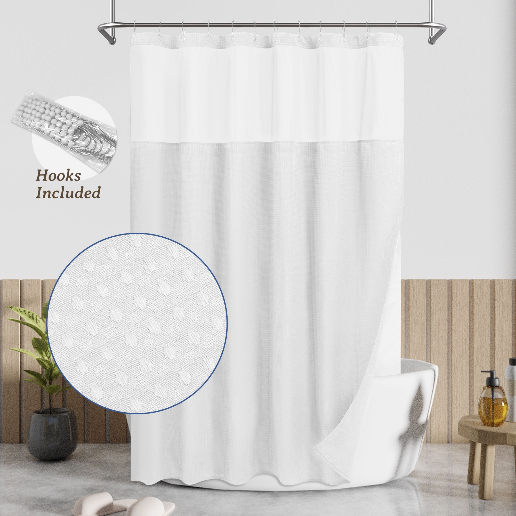 Waffle Weave Shower Curtain with Snap-in Liner 12 Hooks Included