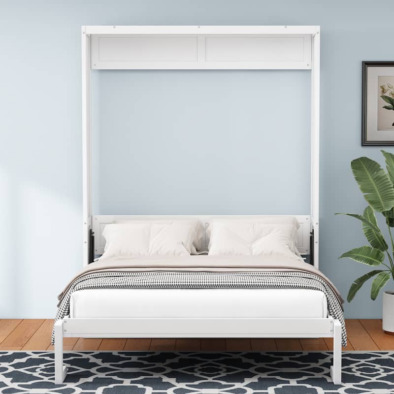 Queen Size Murphy Bed, 68-inch Cabinet Bed Folding Wall Bed with Desk Combo Perfect for Guest Room,Study, Office,White