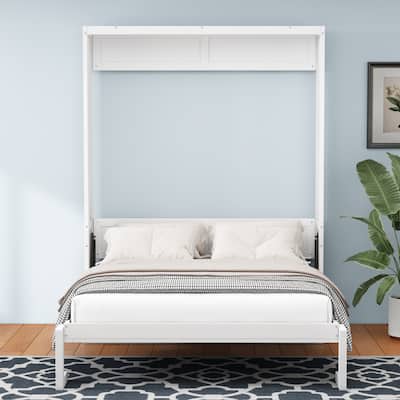 White Murphy Bed Desk Combo Chest Convertible Cabinet Bed Wall Bed Folding Space Saving Cube Bed Platform Low Profile Bed