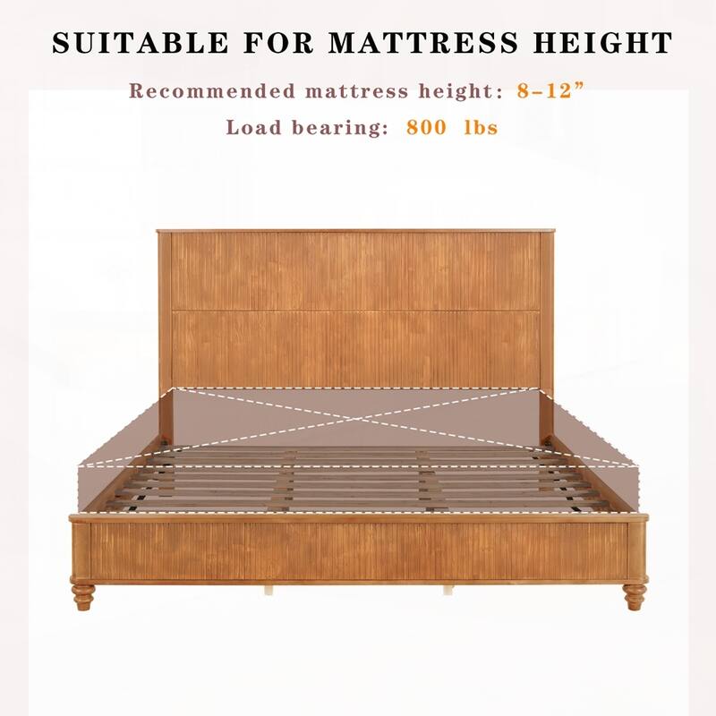 Solid Wood Bed Frame with Tall Headboard