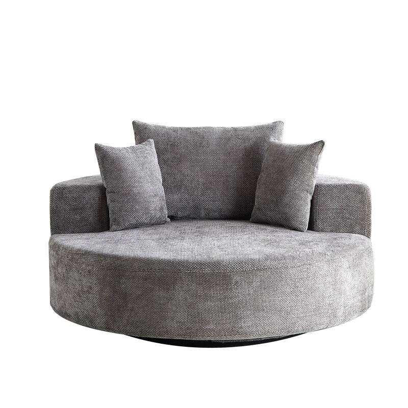 360 Degree Swivel Sofa Chair with Backrest Pillow for Livingroom 55'' Chenille Single Sofa, Round Fluffy Sleeper Sofa