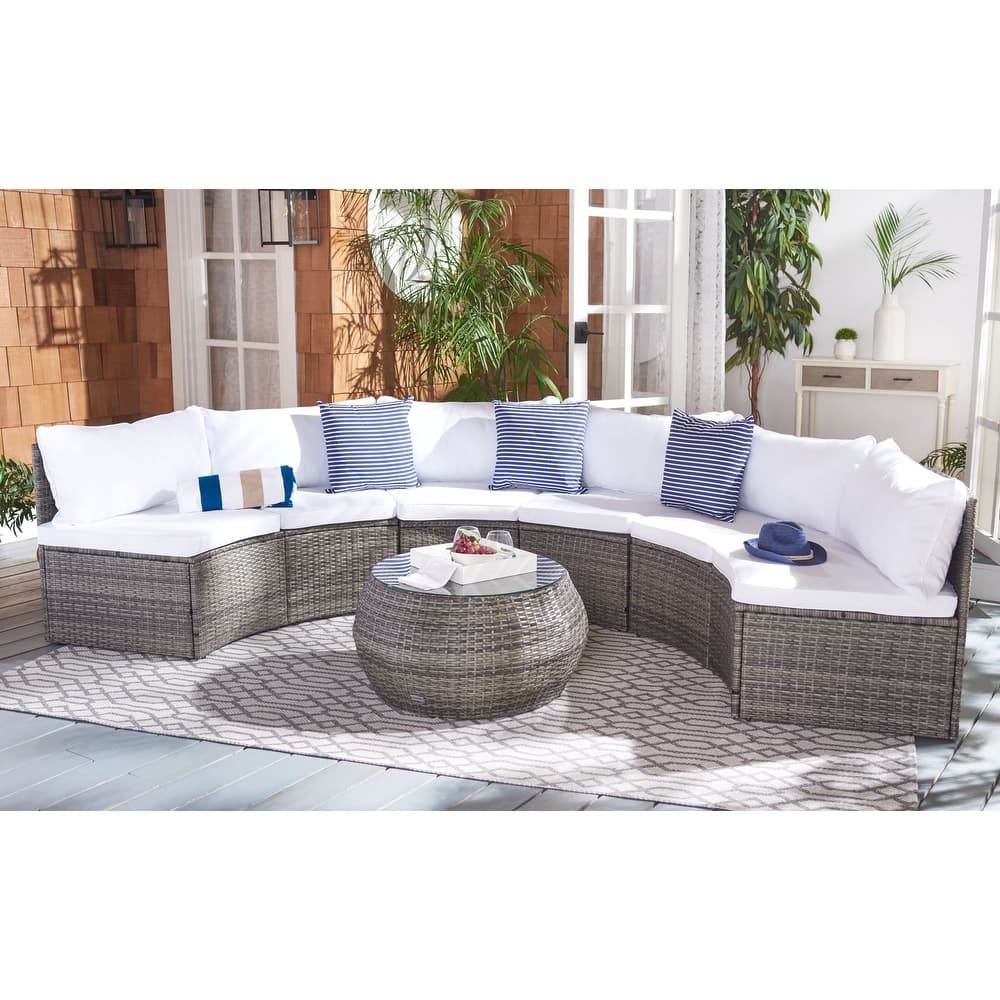 SAFAVIEH Outdoor Patio Furniture Jesvita Demilune Half-Moon Wicker Patio Set - 67"W x 28"D x 29"H