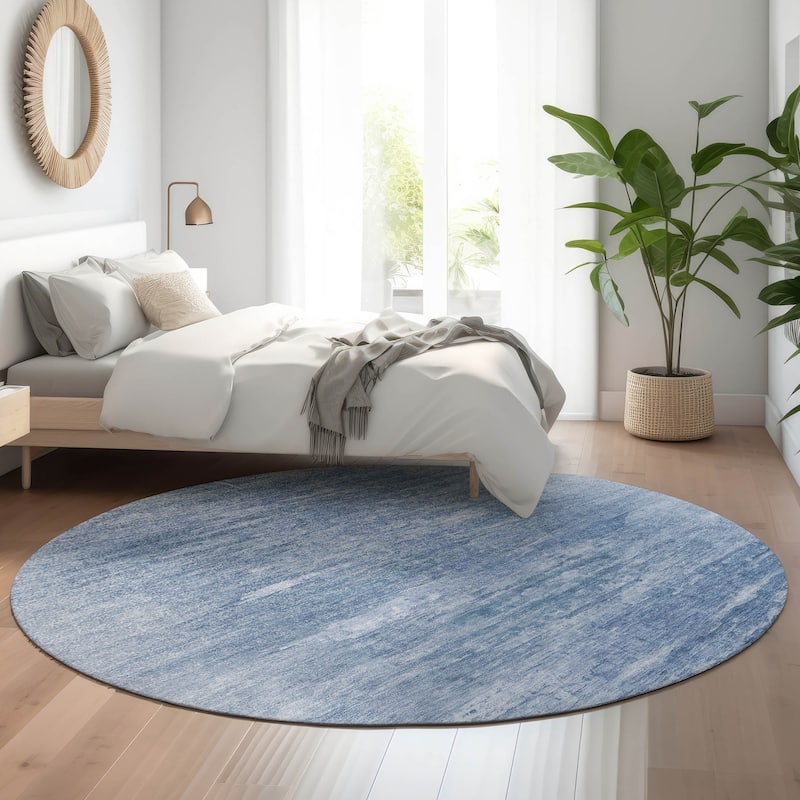 Premium Washable Super Soft Ombre Vaby Mayfield Rug - Blue - 8' x 8' - Round