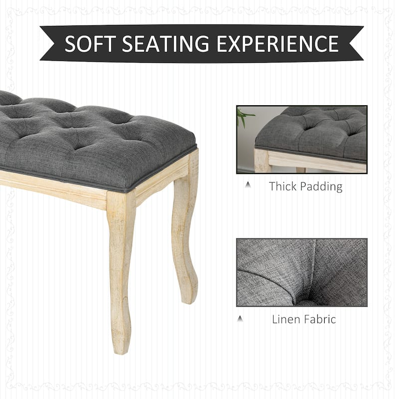 HOMCOM 43" Upholstered Entryway Bench, Linen Fabric Ottoman Stool