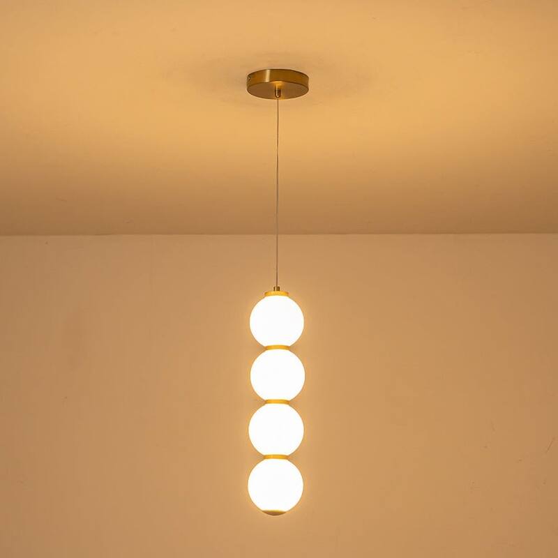 4-Light Vertical String Opal Glass Globe Pendant Light - Dimmable LED
