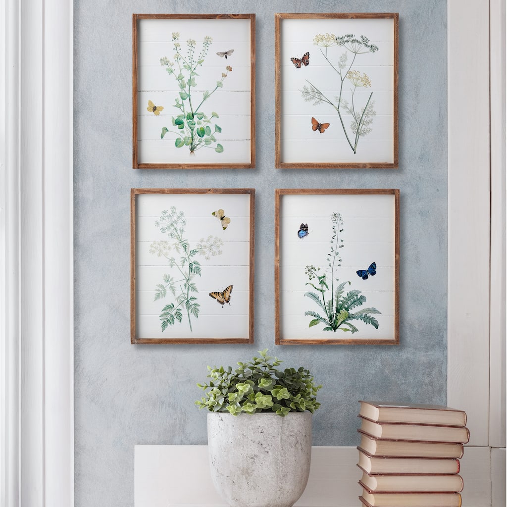 Wood Butterfly And Flower Print 12x14" Set of 4 - 14