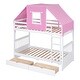 preview thumbnail 6 of 25, Twin Over Twin Solid Pine Wood House-Shaped Bunk Bed with Tent, Drawers, Convertible to 2 Beds