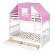 preview thumbnail 6 of 7, White+Pink Twin over Twin Bunk Bed Wood Bed with Tent and Drawers