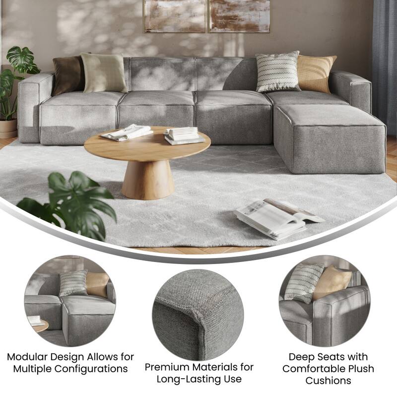 Contemporary 5 Piece Modular Sectional Sofa with Ottoman