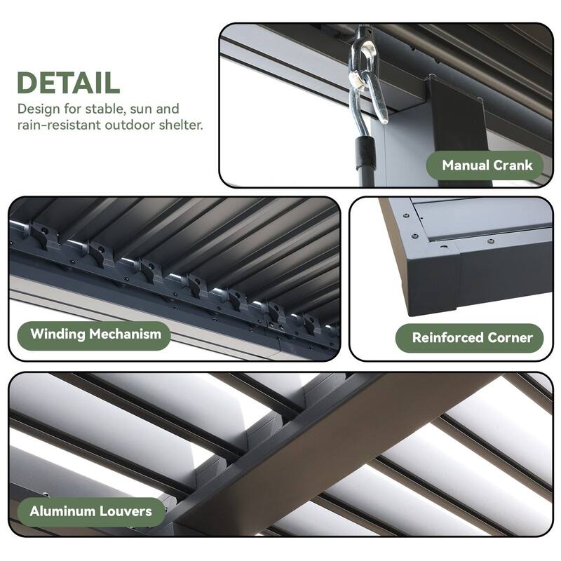 EROMMY Outdoor Louvered Pergola 10'×18', Aluminum Pergola with Adjustable Rainproof Roof, Modern Hardtop Gazebo