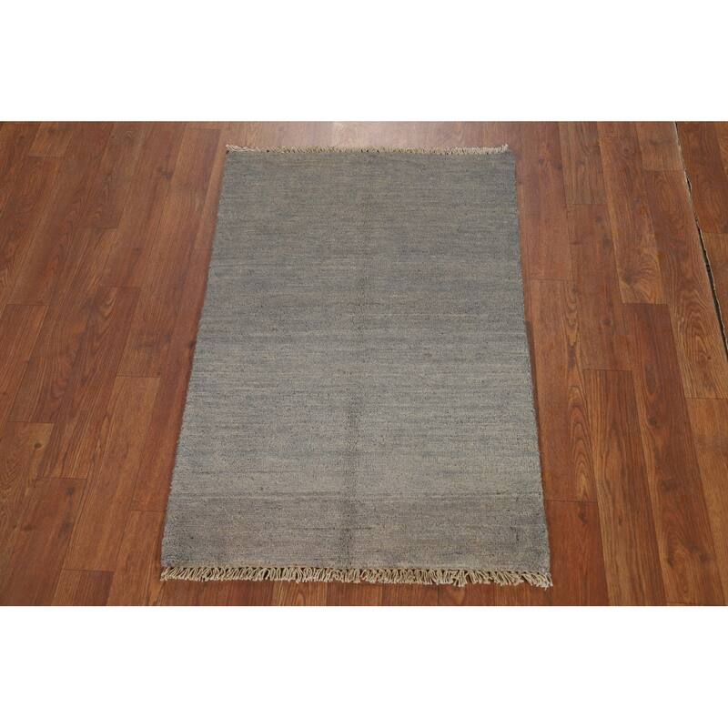 Contemporary Gabbeh Oriental Foyer Rug Hand-Knotted Grey Wool Carpet - 2'0"x 3'0"