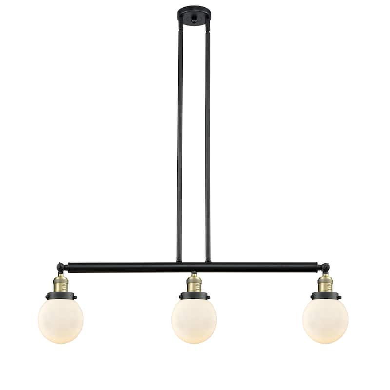 Innovations Lighting Beacon 3 Light 39" Wide Linear Chandelier - Black / Antique Brass / Matte White Cased
