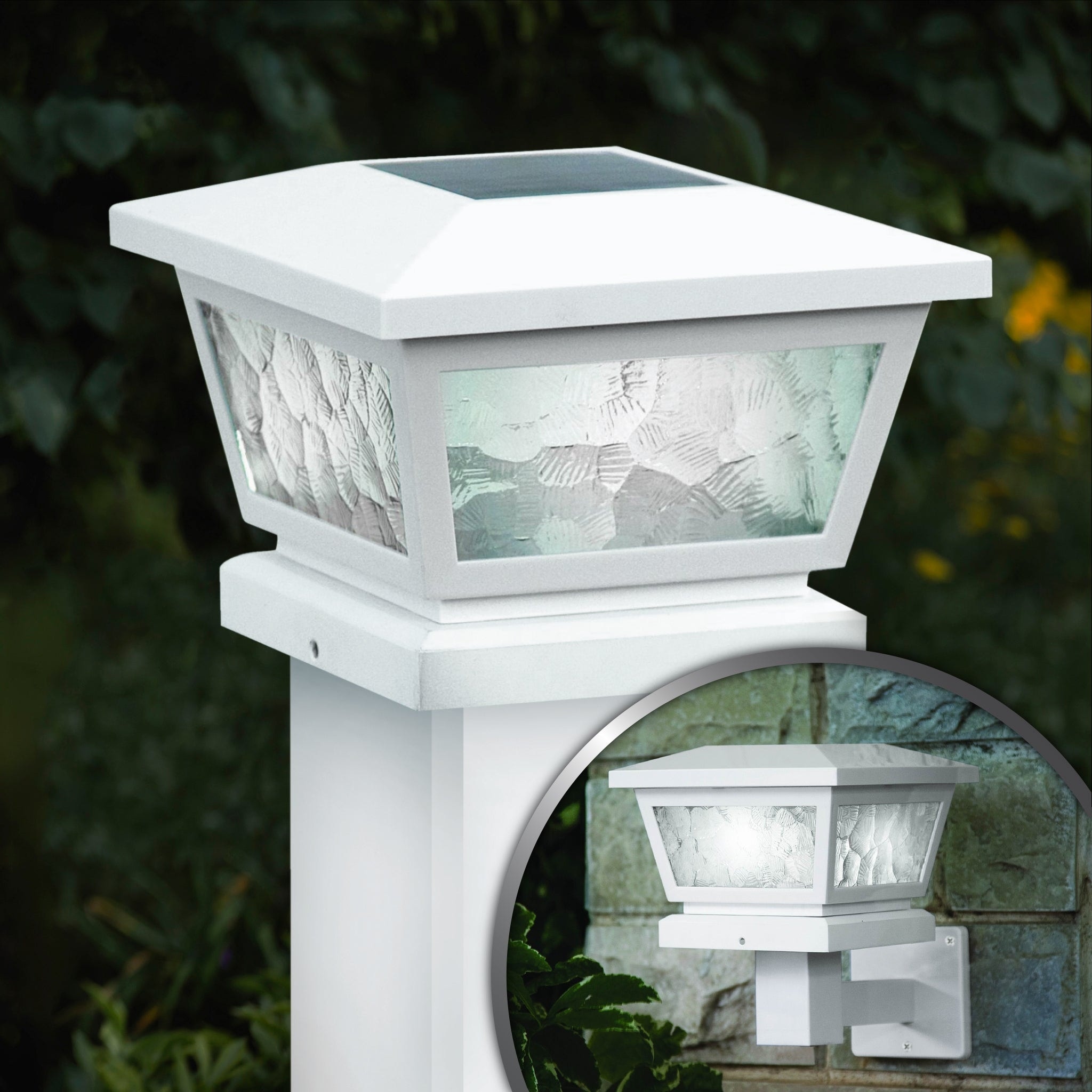 White solar shop fence post lights