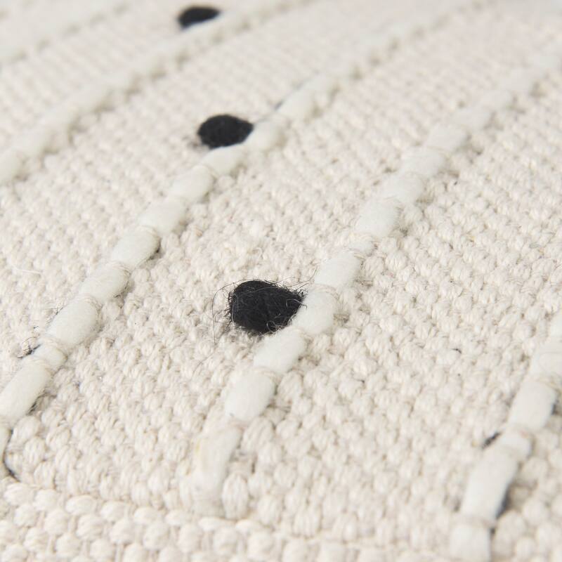 Mercana "Amaira" Cream / Black / White Patterned Wool & Cotton Square Pouf