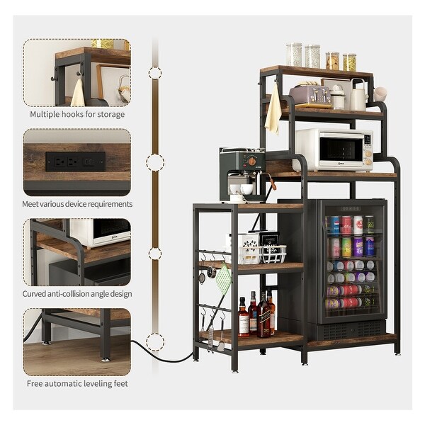 Multifunctional 7-Tier Mini Fridge & Microwave Stand with 2 AC/2