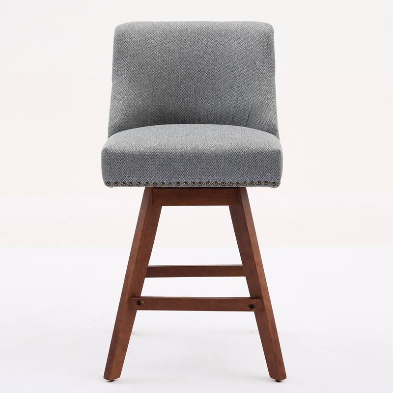 Set of 2 Swivel Bar Stools, 26" Counter Height Upholstered Fabric Barstools for Kitchen Island - Gray