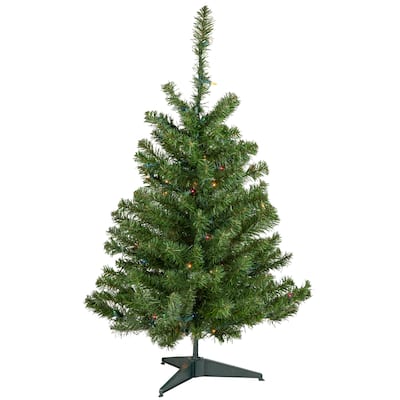 3' Medium Canadian Pine Artificial Christmas Tree Multicolor Lights - 3 Foot