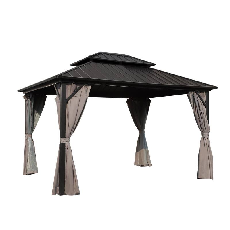 VEIKOUS Outdoor Aluminum Double Hardtop Gazebo Pergolas for Patio Lawn and Garden