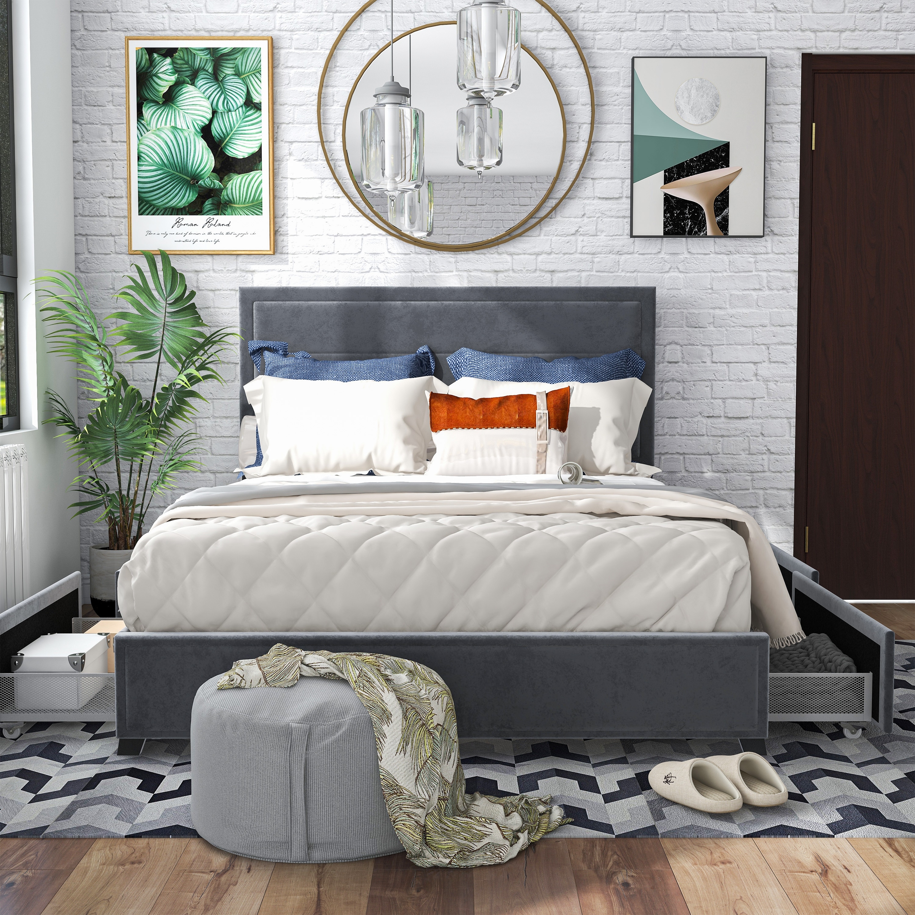 Furniture of America Naxime Modern 4-Drawer Fabric Platform Bed