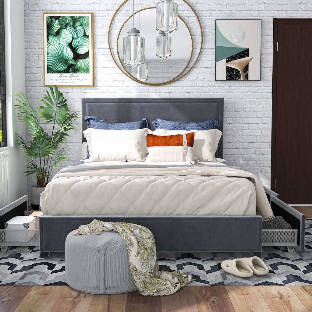 Furniture of America Naxime Modern 4-Drawer Fabric Platform Bed