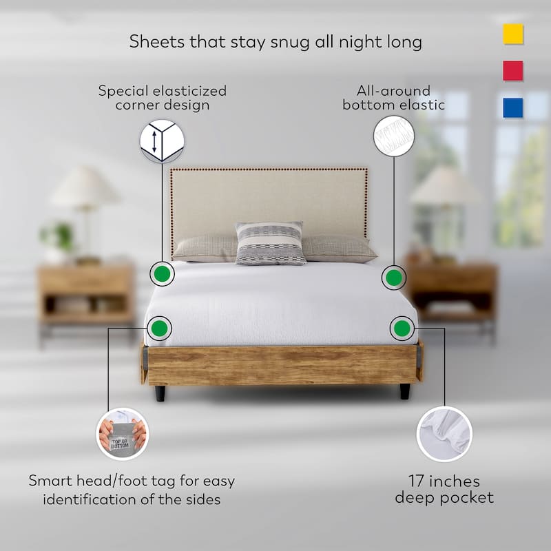 Color Sense 100% Cotton Percale Cool & Crisp 2-Piece Fitted Sheet Set