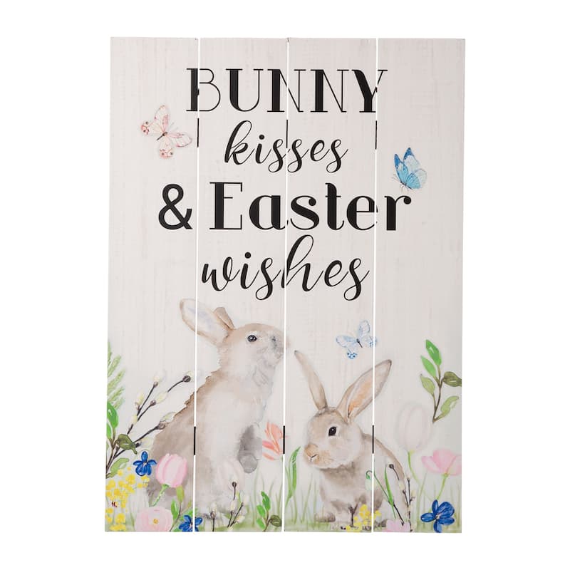Glitzhome 18"H Happy Easter Wooden Bunny Art Sign Wall Decor