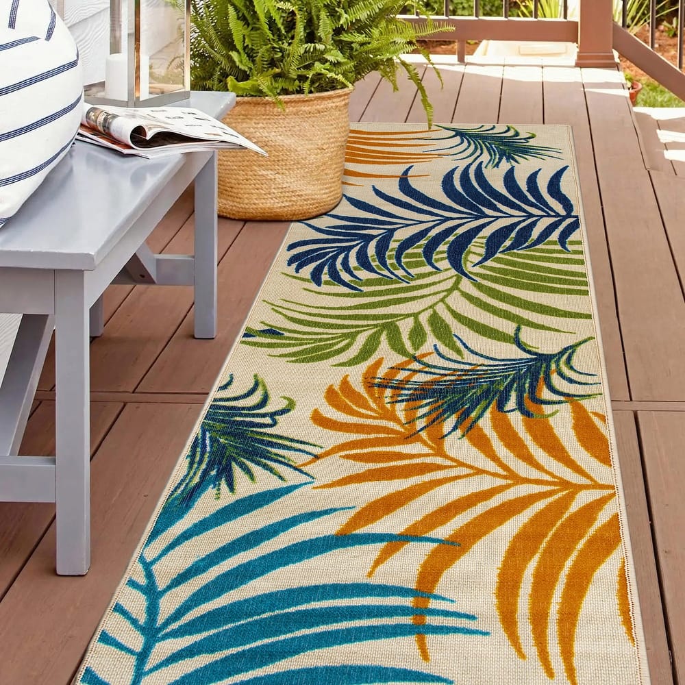 Contemporary Floral Leaves Flatweave Indoor/Outdoor Area Rug