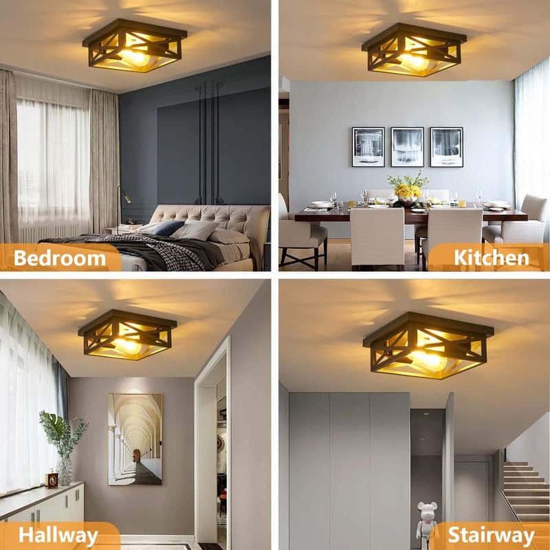 2-Light Black Farmhouse Flush Mount Ceiling Light-2 Pack